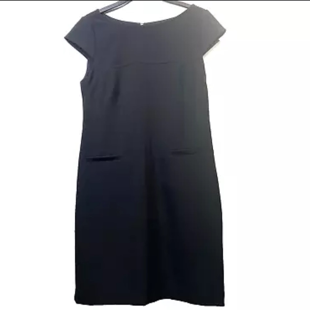 Vince Camuto Women's Sz 6 Black Cap Short Sleeve Faux Pockets Knee Length Dress